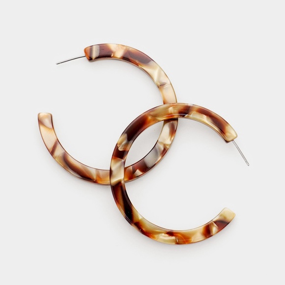 Jewelry - BROWN ARYLIC CELLULOID ACETATE HOOP EARRINGS